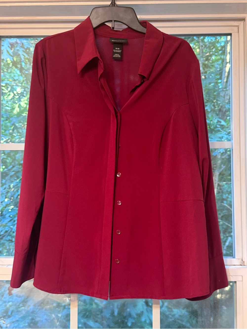 Lane Bryant Womens 14/16 Burgundy  Button Front Blouse Long Sleeve-0217